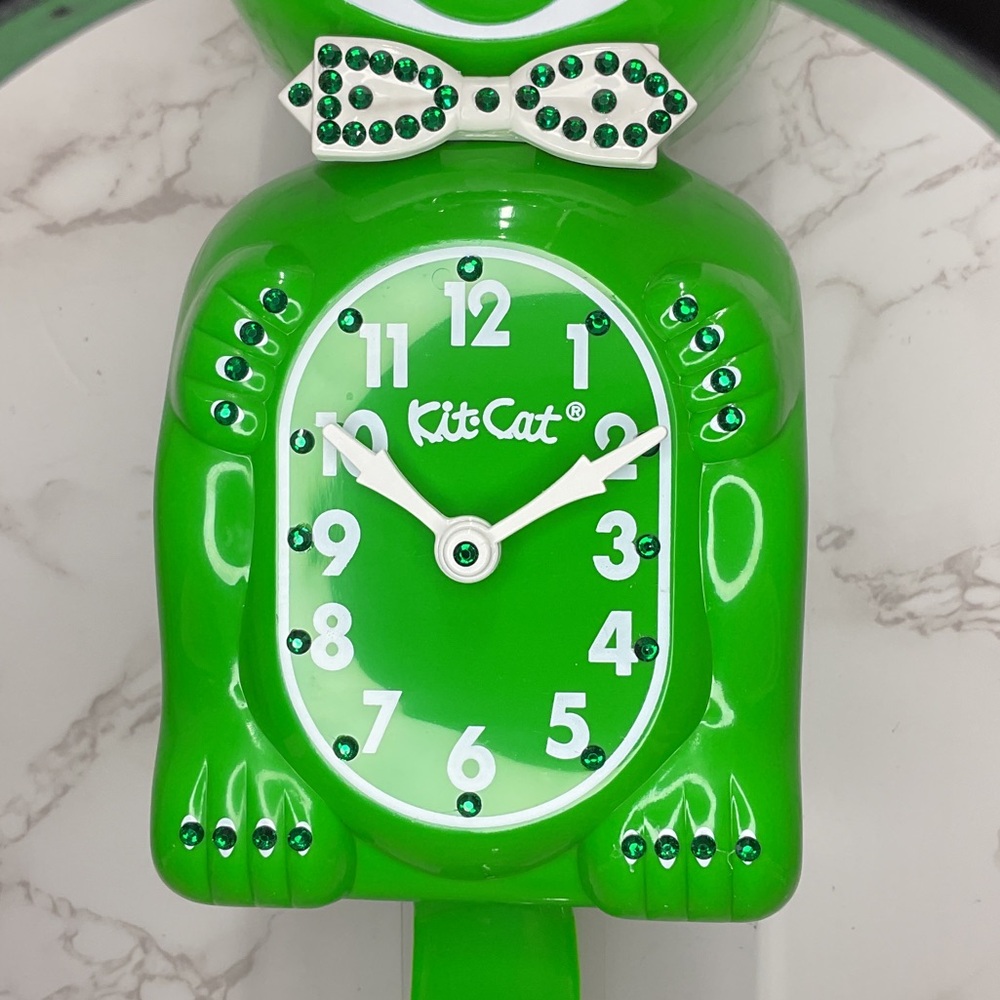 RARE Jeweled Classic Green Kit Kat Cat Klock Clock - Picture 3 of 6